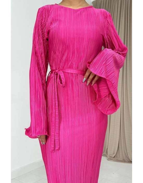 Fuşya İspanyol Kol Piliseli Elbise