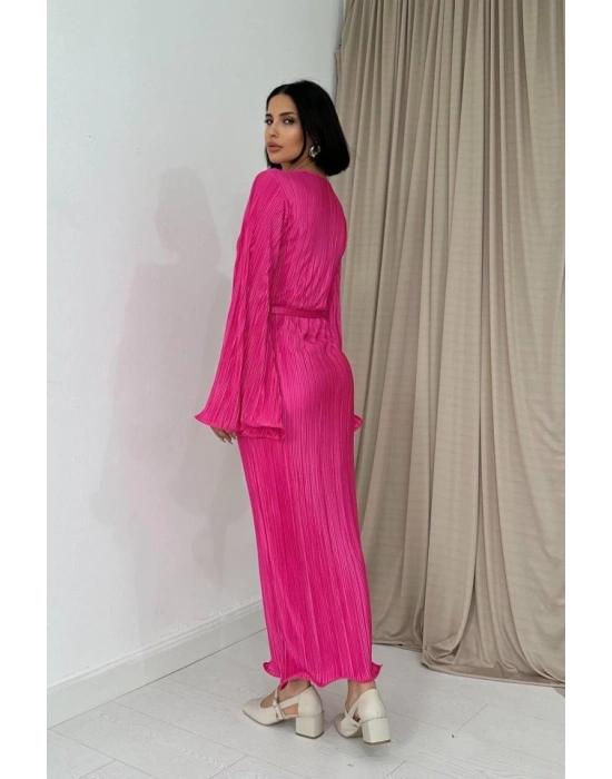 Fuşya İspanyol Kol Piliseli Elbise