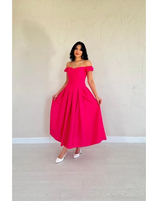 Fuşya Jakarlı Elbise