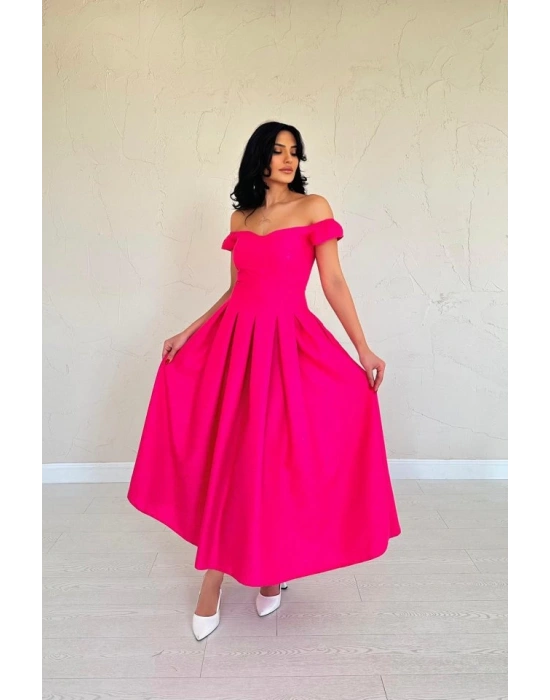 Fuşya Jakarlı Elbise