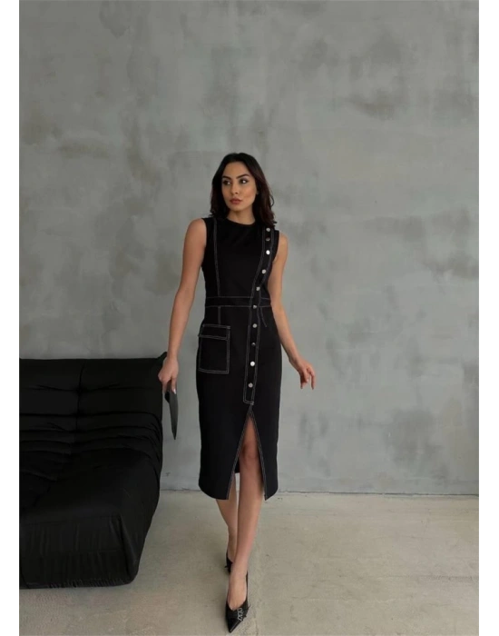 GABARDİN KALE ELBİSE DÜĞE VE YIRTAÇ DETAYLI  Bej