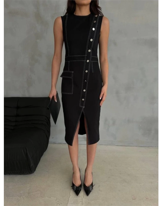 GABARDİN KALE ELBİSE DÜĞE VE YIRTAÇ DETAYLI  Bej