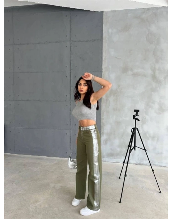 GABARDİN PALAZZO PANTOLON  Haki