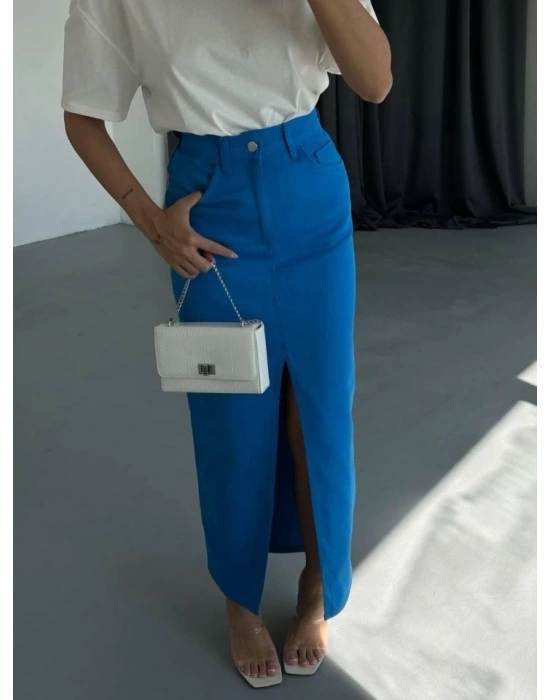 GABARDİN UZUN ÖNDEN YIRTAÇI ETEK  aks