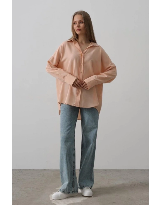 Geniş anşet Detaylı Gömlek  Açık Somon