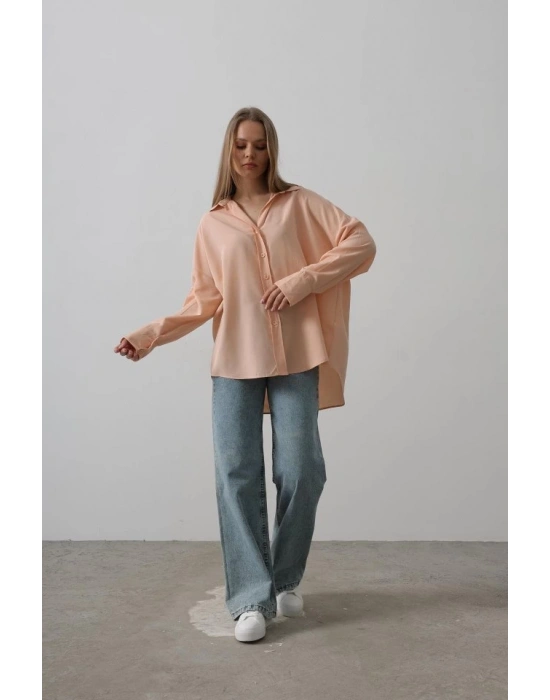 Geniş anşet Detaylı Gömlek  Açık Somon