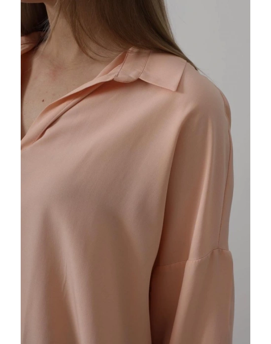 Geniş anşet Detaylı Gömlek  Açık Somon