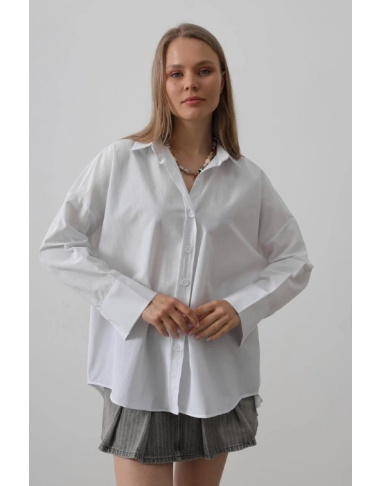 Geniş Manşet Detaylı Gömlek  Beyaz