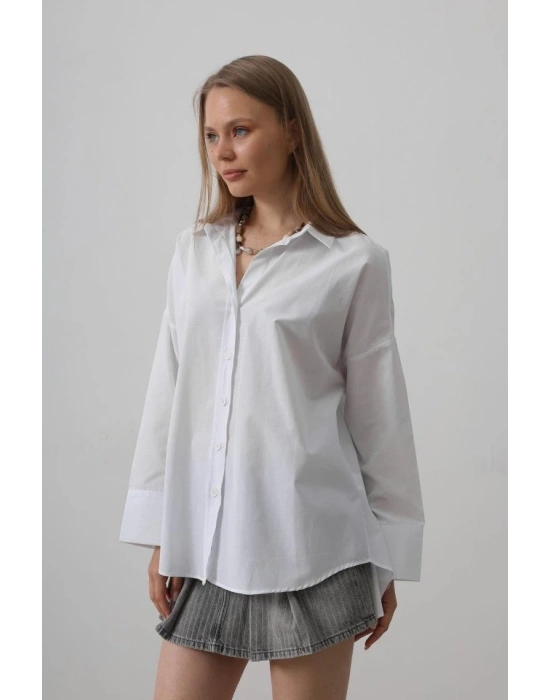 Geniş Manşet Detaylı Gömlek  Beyaz