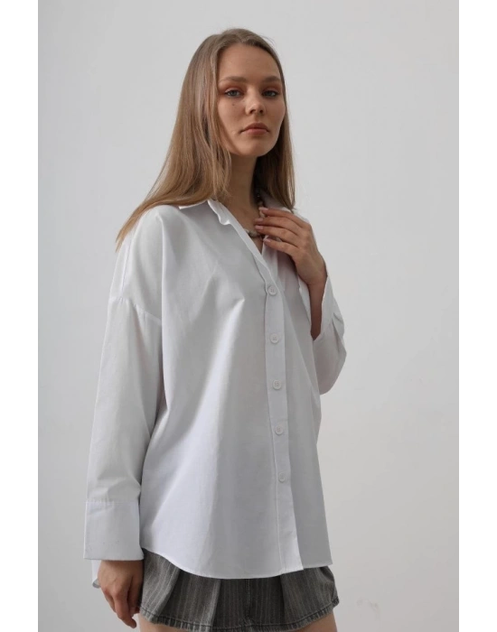 Geniş Manşet Detaylı Gömlek  Beyaz
