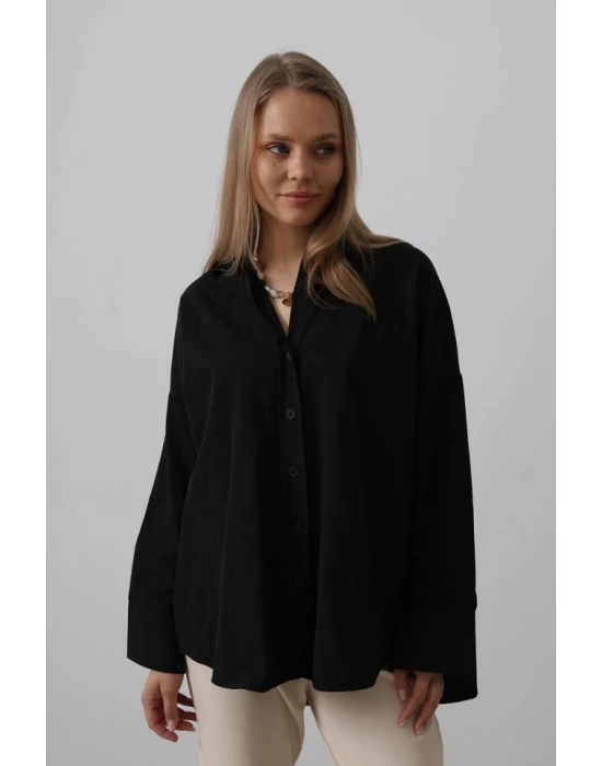 Geniş Manşet Detaylı Gömlek  iyah