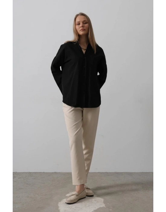 Geniş Manşet Detaylı Gömlek  iyah