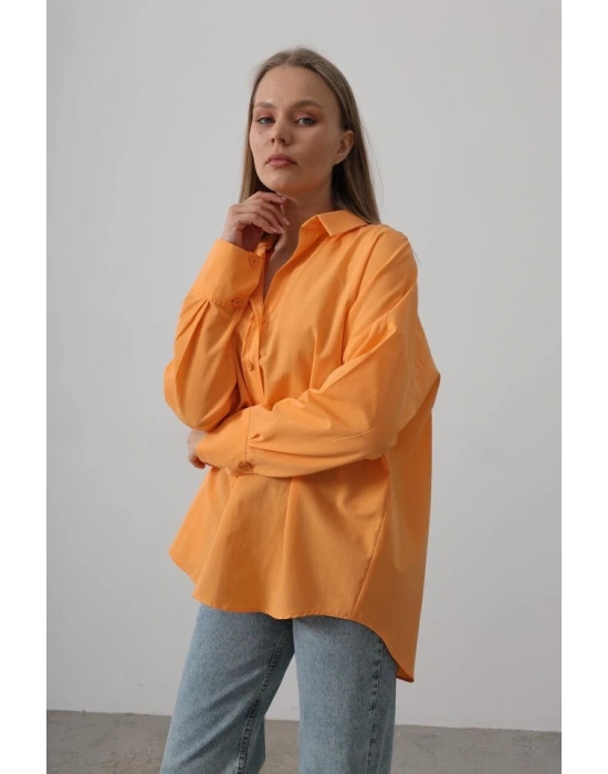 Geniş Manşet Detaylı Gömlek  Kavun