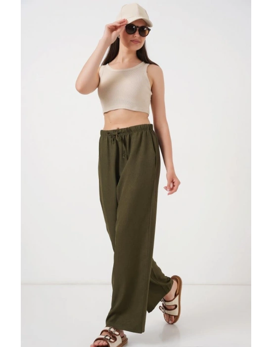 Geniş Paça Keten Pantolon 6735  Haki