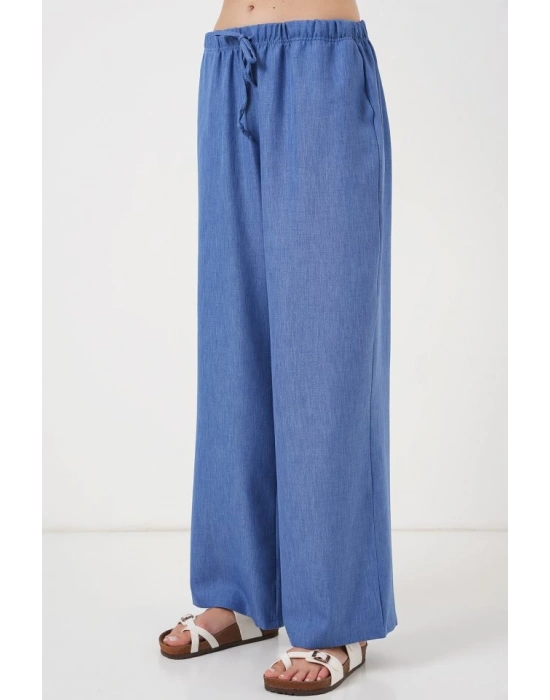 Geniş Paça Keten Pantolon 6735  İndigo