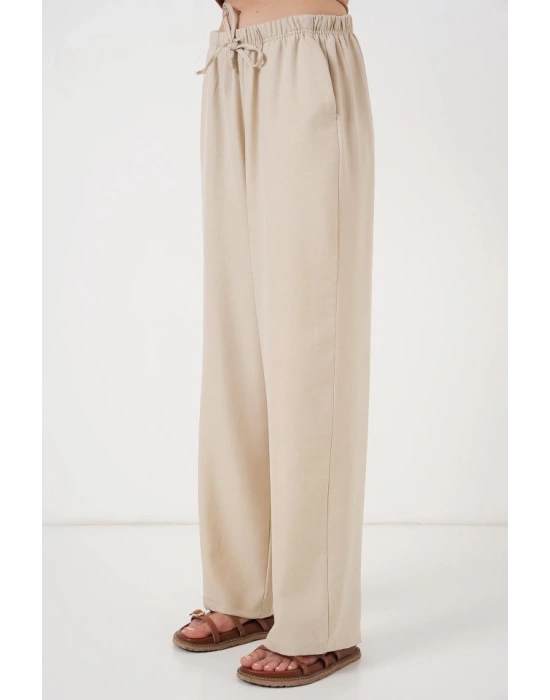 Geniş Paça Keten Pantolon 6735  Krem