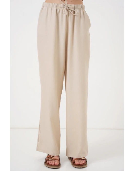 Geniş Paça Keten Pantolon 6735  Krem