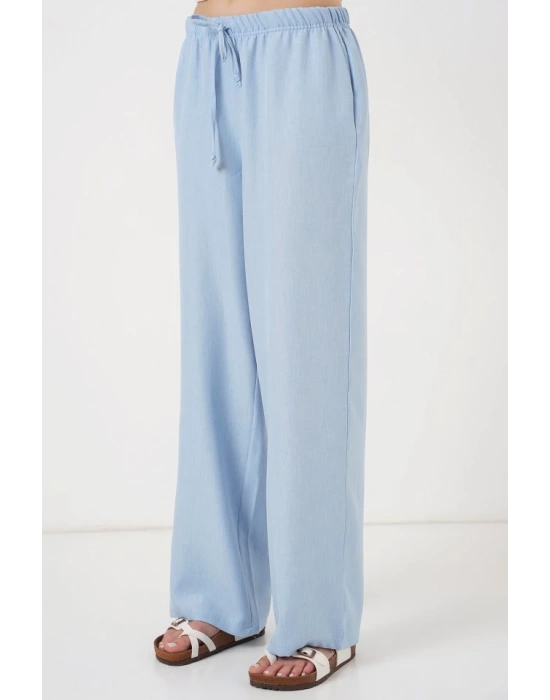 Geniş Paça Keten Pantolon 6735  Mavi
