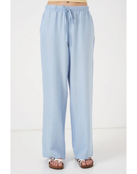 Geniş Paça Keten Pantolon 6735  Mavi