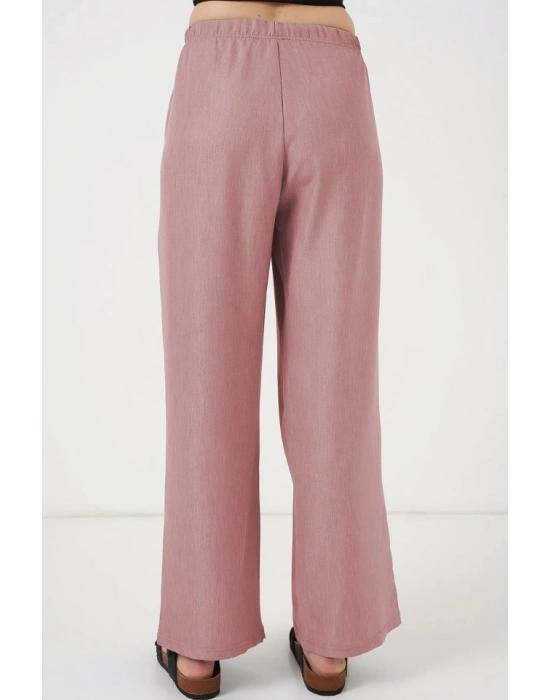 Geniş Paça Keten Pantolon 6735  Pudra