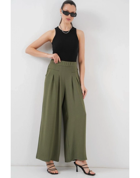 Geniş Paça Pileli Pantolon 6718  Haki