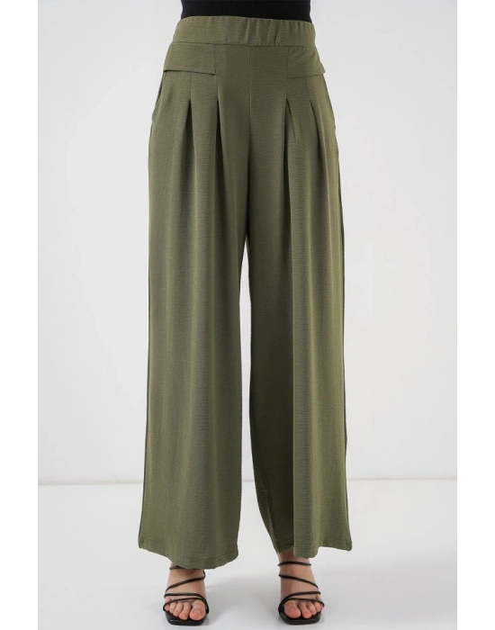 Geniş Paça Pileli Pantolon 6718  Haki