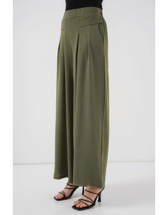 Geniş Paça Pileli Pantolon 6718  Haki