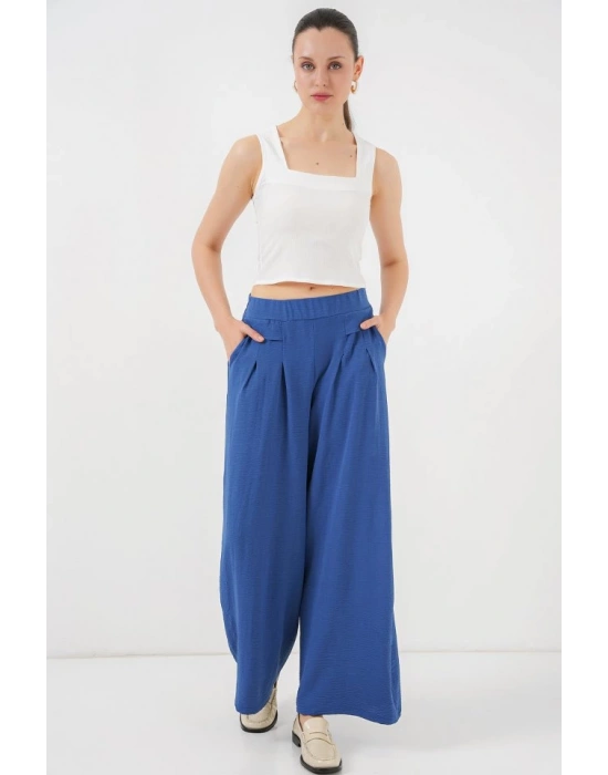 Geniş Paça Pileli Pantolon 6718  İndigo