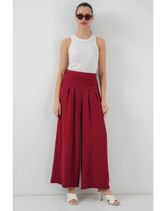 Geniş Paça Pileli Pantolon 6718  Kırmızı