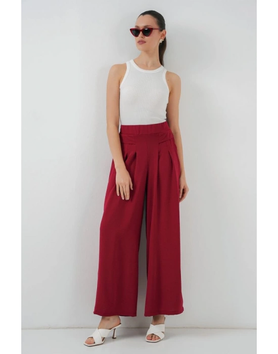 Geniş Paça Pileli Pantolon 6718  Kırmızı