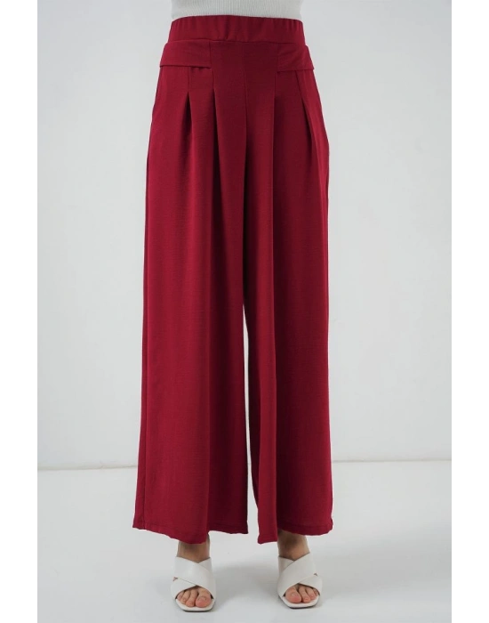 Geniş Paça Pileli Pantolon 6718  Kırmızı
