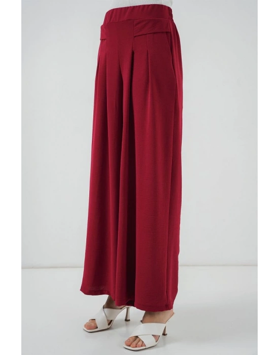 Geniş Paça Pileli Pantolon 6718  Kırmızı