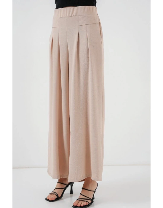 Geniş Paça Pileli Pantolon 6718  Krem