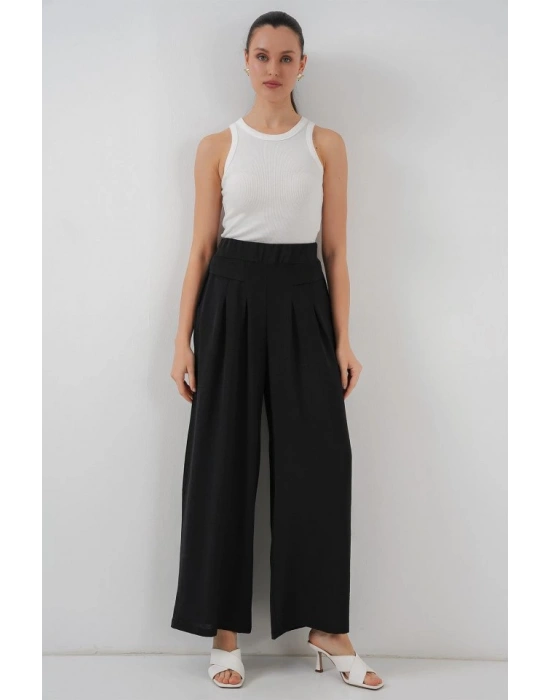 Geniş Paça Pileli Pantolon 6718  Siyah