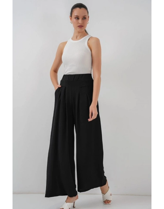 Geniş Paça Pileli Pantolon 6718  Siyah
