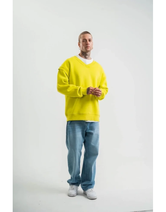 Geniş V Yaka Kol Ribana Detaylı weathirt  arı