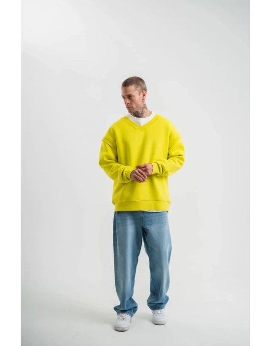 Geniş V Yaka Kol Ribana Detaylı weathirt  arı