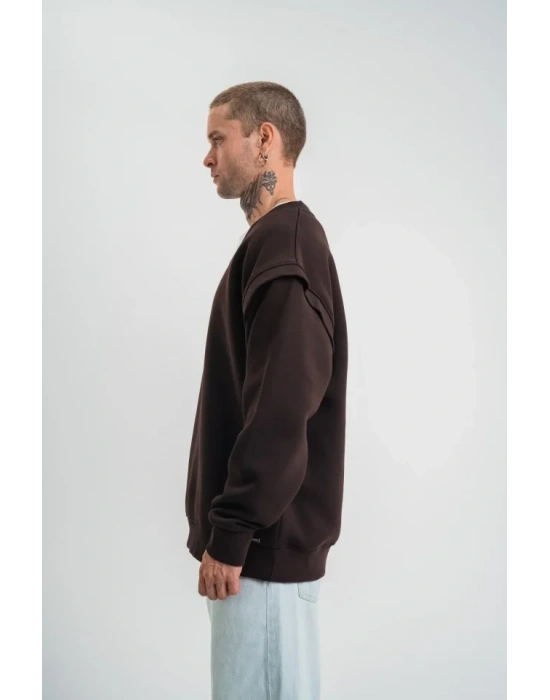 Geniş V Yaka Kol Ribana Detaylı weathirt  Kahve