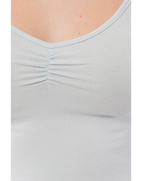 Geniş Yaka Bebe Mavisi Basic Body Bluz