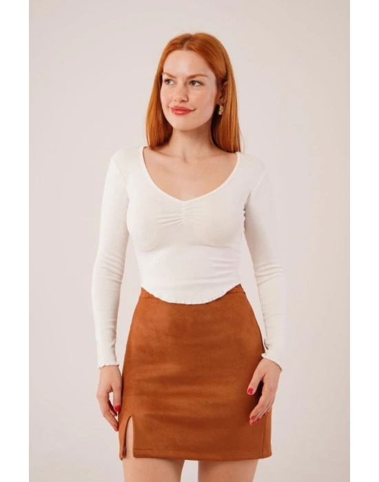 Geniş Yaka Beyaz Basic Body Bluz