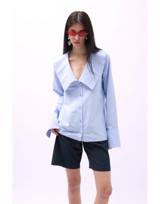 Geniş Yaka Volan Kol Gömlek