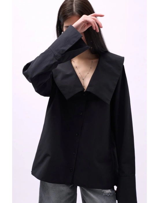 Geniş Yaka Volan Kol Gömlek