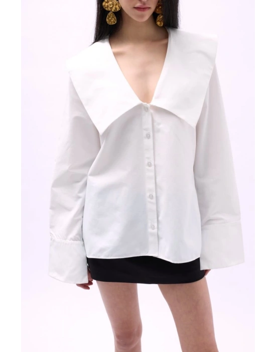 Geniş Yaka Volan Kol Gömlek