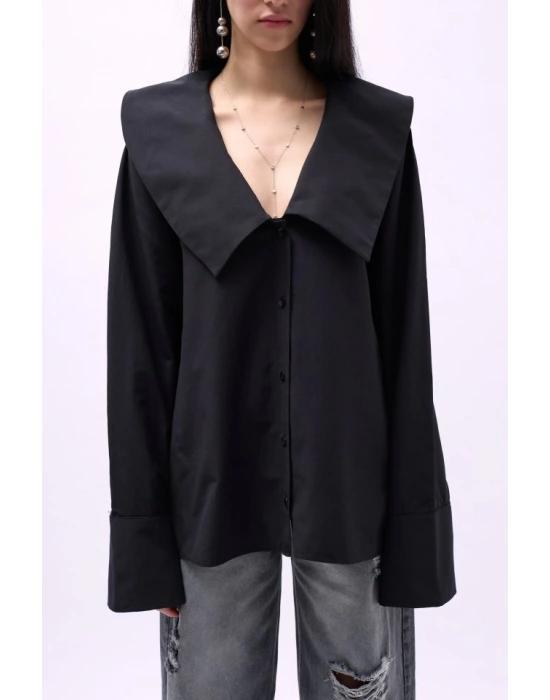 Geniş Yaka Volan Kol Gömlek