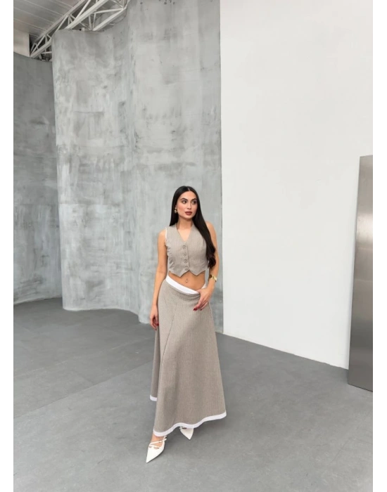 Gi̇o Çi̇zgi̇li̇ Garni̇li̇ i̇di̇ Etek Yelek Takim