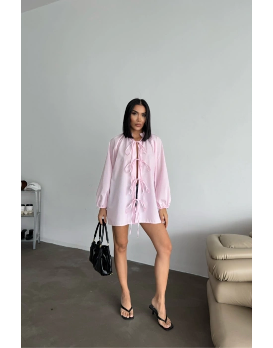 GÖEK POPİN HAKİ YAKA ÖNDEN BAĞAA İP DETAYI  Pembe