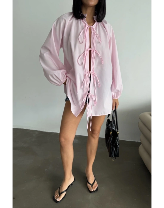 GÖEK POPİN HAKİ YAKA ÖNDEN BAĞAA İP DETAYI  Pembe