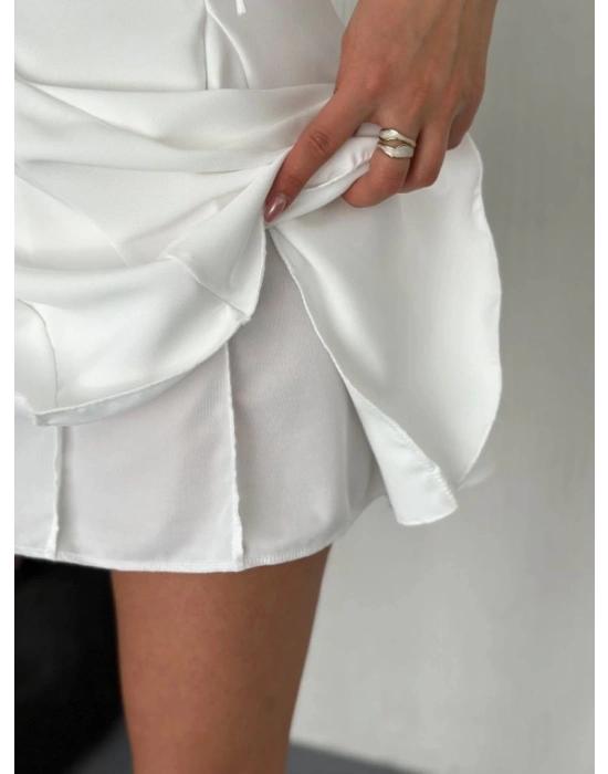 Göğüs Bağlamalı Kolsuz ini Boy Elbise  Beyaz