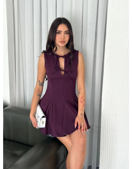 Göğüs Bağlamalı Kolsuz ini Boy Elbise  Gül Kurusu