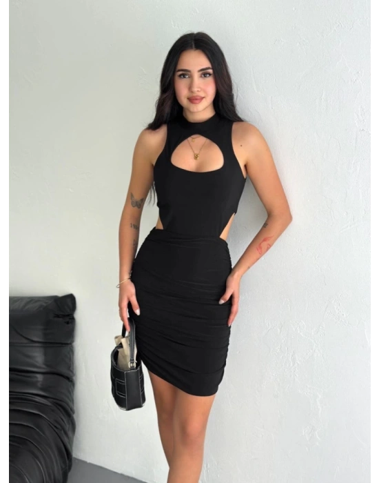 Göğüs Ve Yanlar Dekolteli Kolsuz Boy Elbise  iyah